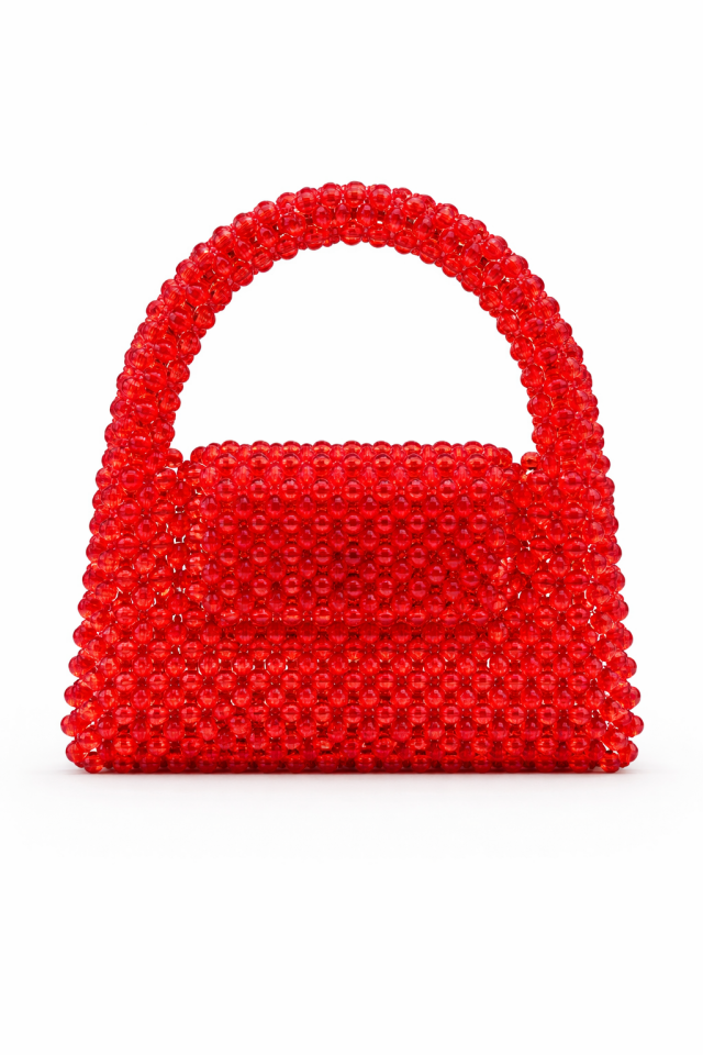 Kristal Boncuk El Çantası - Kırmızı