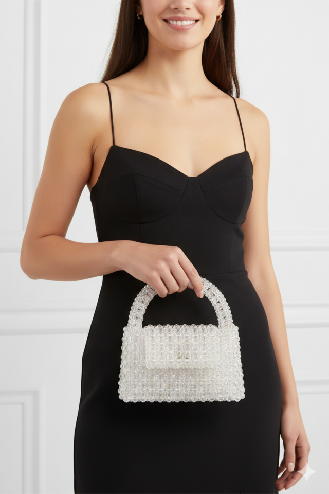 Kristal Boncuk El Çantası -  Şeffaf