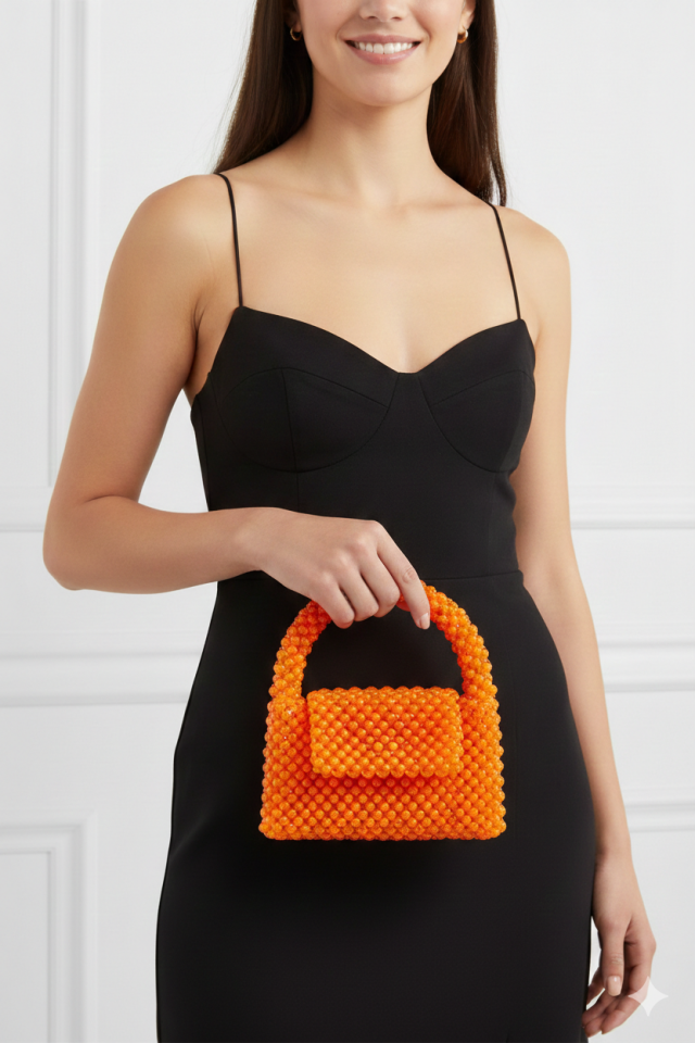 Kristal Boncuk El Çantası - Turuncu