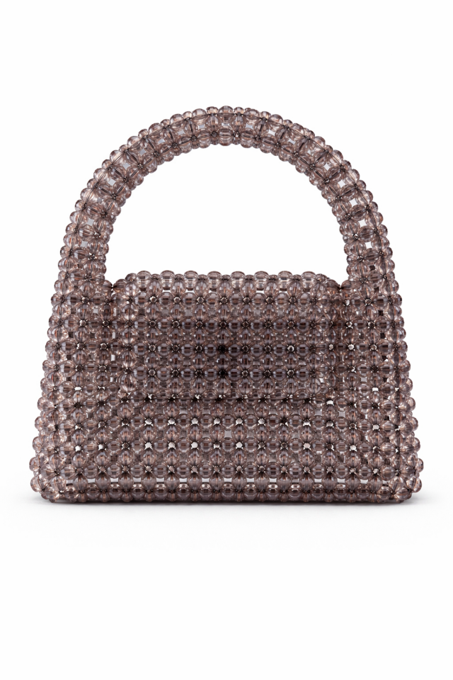 Kristal Boncuk El Çantası -  Kahverengi