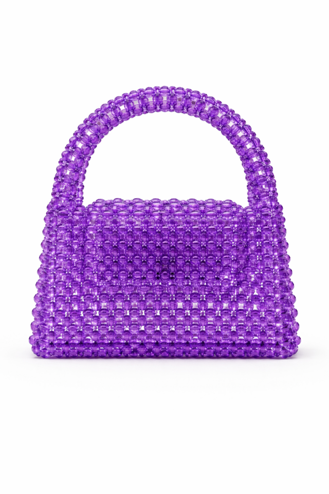 Kristal Boncuk El Çantası -  Mor