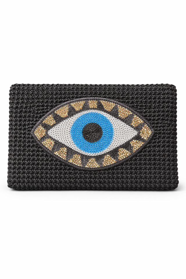 Nazar Gözlü Örgü Clutch – Siyah