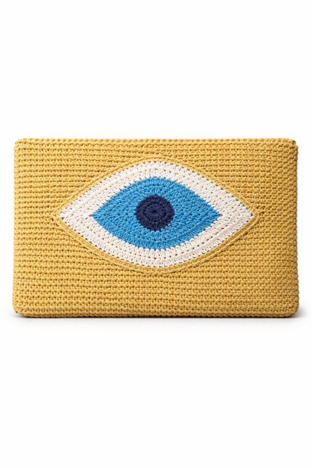 Nazar Gözlü Örgü Clutch - Bej