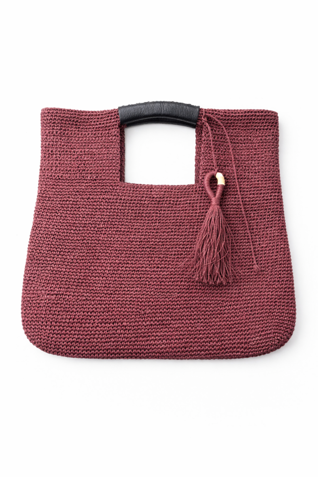 Büyük Püsküllü El Örgüsü Çanta – Bordo
