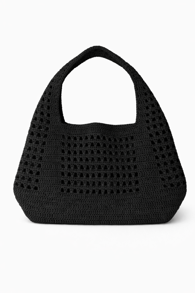 Mini Rafya Örgü Çanta - Siyah