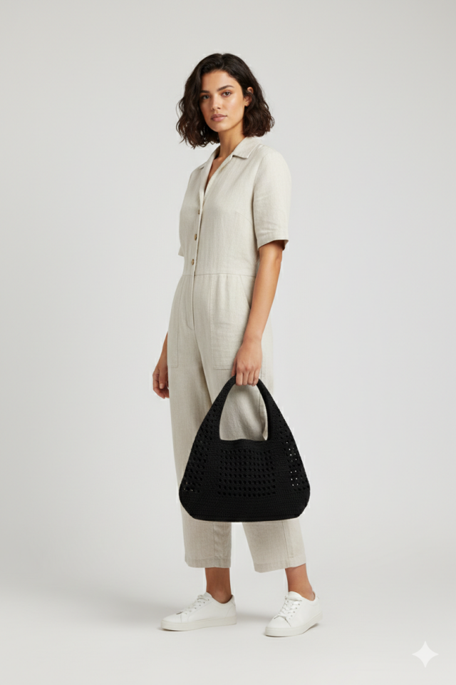 Mini Rafya Örgü Çanta - Siyah