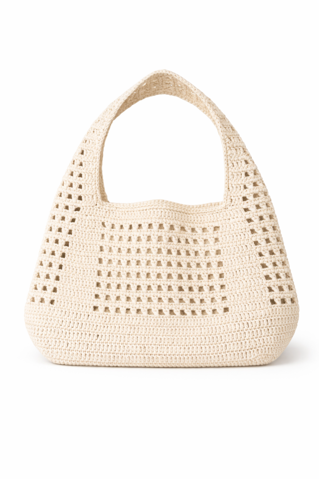 Mini Rafya Örgü Çanta - Krem