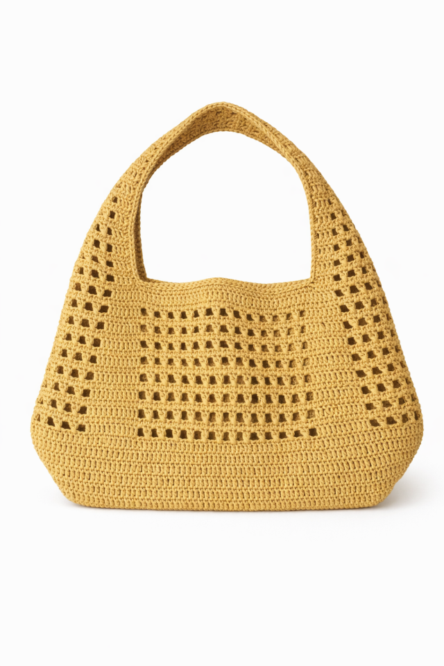 Mini Rafya Örgü Çanta - Bej