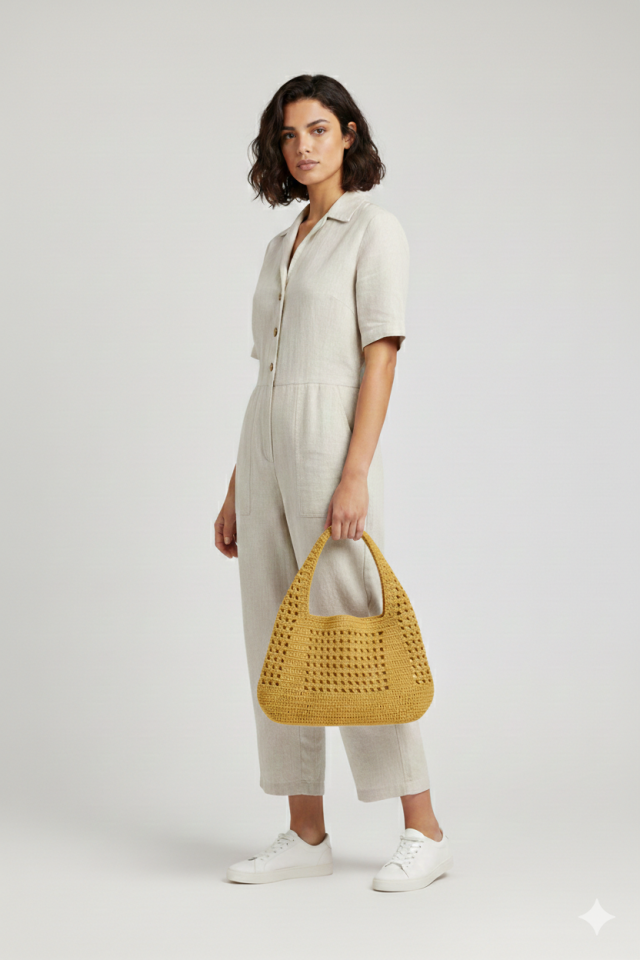 Mini Rafya Örgü Çanta - Bej