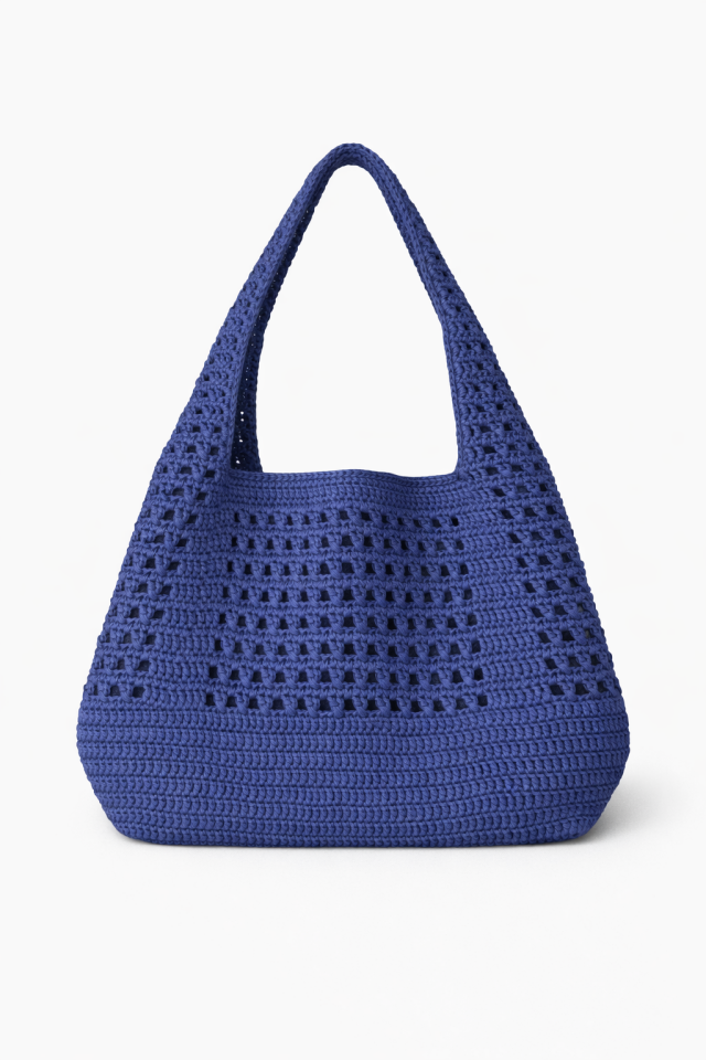 Büyük Rafya Örgü Çanta - Lacivert