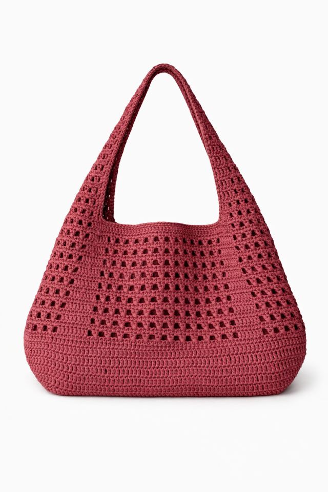 Büyük Rafya Örgü Çanta - Bordo