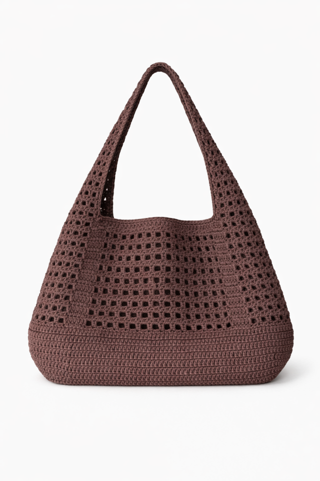 Büyük Rafya Örgü Çanta  - Vizon