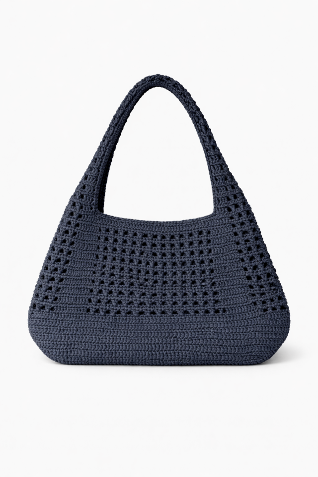 Büyük Rafya Örgü Çanta - Siyah