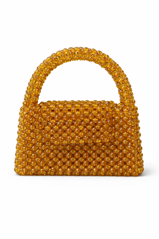 Kristal Boncuk El Çantası -  Hardal