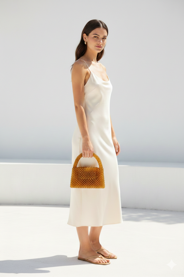 Kristal Boncuk El Çantası -  Hardal