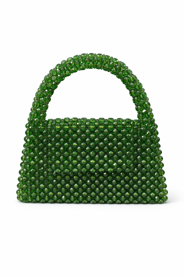 Kristal Boncuk El Çantası -  Yeşil