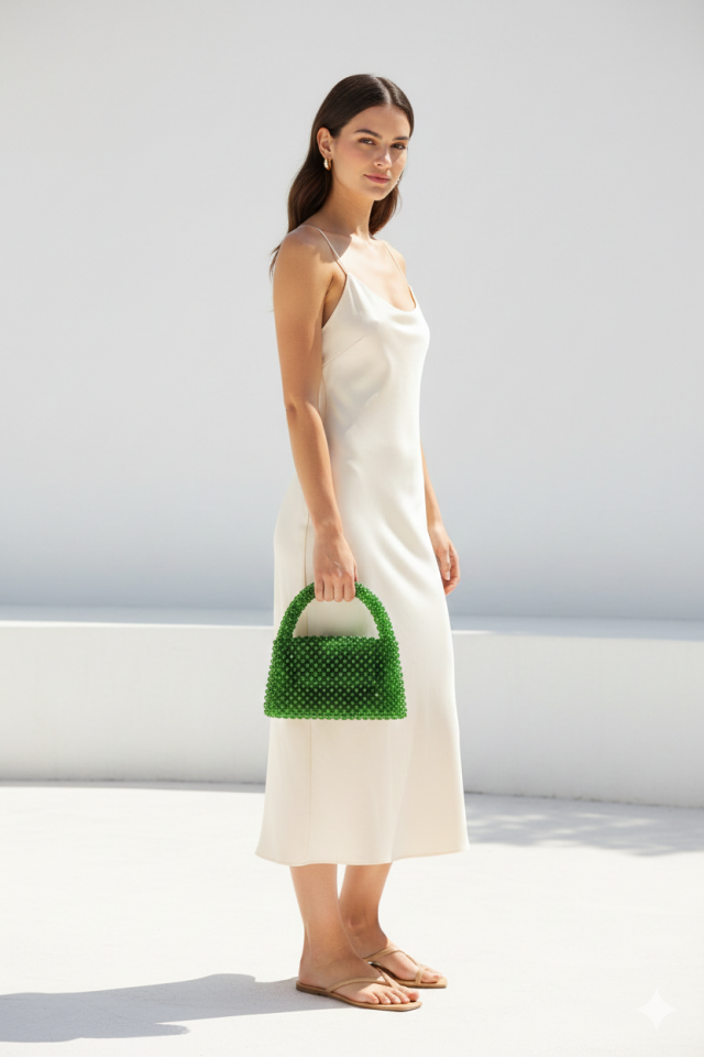 Kristal Boncuk El Çantası -  Yeşil