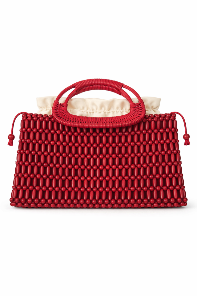 Bambu Saplı Boncuk Örgü El Çantası
